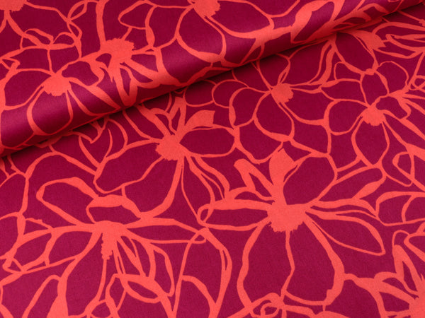 Baumwollsatin Webware Magnolia dunkelrot-orange by Nerida Hansen