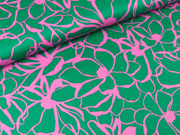 Baumwollsatin Webware Magnolia dark grün-pink by Nerida Hansen