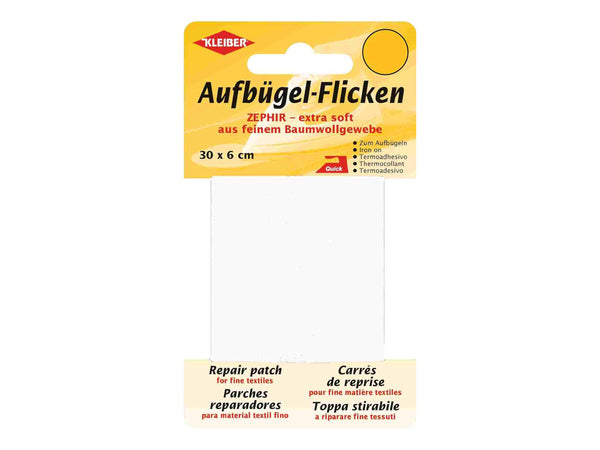 Kleiber 31006 Aufbügel-Flicken ZEPHIR - extra soft aus feinem Baumwollgewebe weiß - 30cm x 6cm