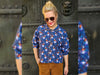 Hamburger Liebe Baumwollsweat Christmas 2024 Birds bunt auf Blue navy