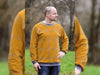 Reststück 125cm - Jacquard Jersey Cozy Karomuster grau auf Goldgelb by Lycklig Design