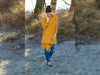 Reststück 37cm - Jacquard Jersey Cozy Geometrik grau auf Goldgelb by Lycklig Design