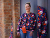 Reststück 71cm - Hamburger Liebe Baumwollsweat Travel the World Secret Garden blue navy-bunt