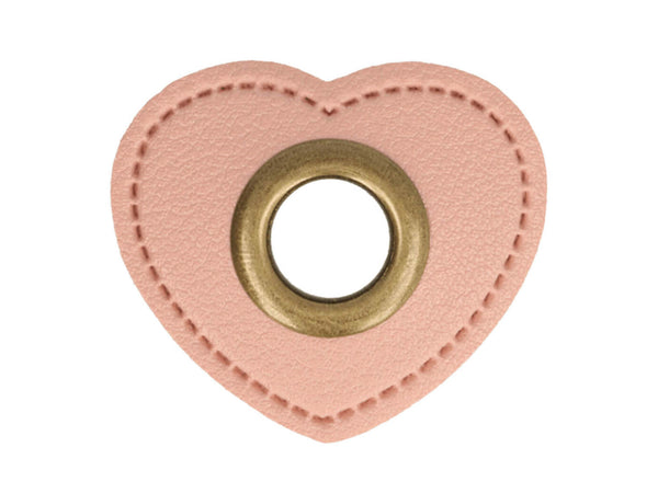 Ösen Patch Herz für Kordeln rosa-bronze 8mm Lederimitat