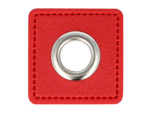 Ösen Patch Skai Quadrat für Kordeln rot-silber 8mm Lederimitat