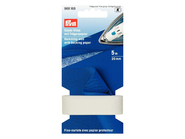 PRYM 968168 Saum Vlies mit Trägerpapier 20mm - 5m - weiß, zum Aufbügeln