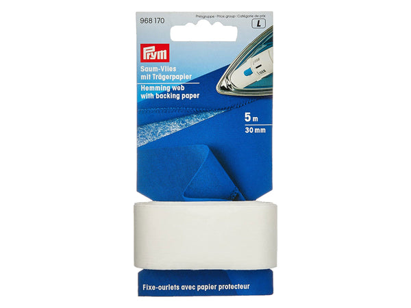 PRYM 968170 Saum Vlies mit Trägerpapier 30mm - 5m - weiß, zum Aufbügeln
