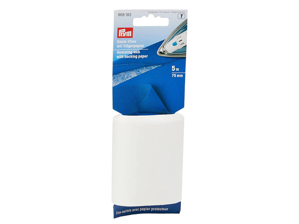 PRYM 968183 Saum Vlies mit Trägerpapier 75mm - 5m - weiß, zum Aufbügeln