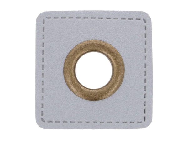 Ösen Patch Quadrat für Kordeln grau-bronze 11mm Lederimitat