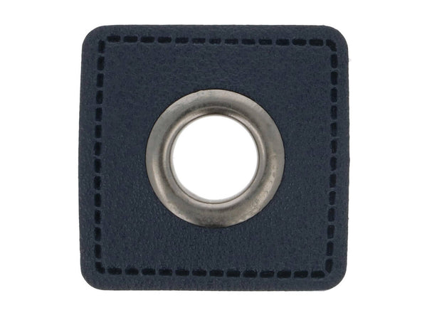 Ösen Patch Quadrat für Kordeln dunkelblau-altsilber 8mm Lederimitat