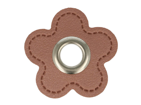 Ösen Patch Blume Skai Kunstleder altrosa-silber für Kordeln 8mm Lederimitat