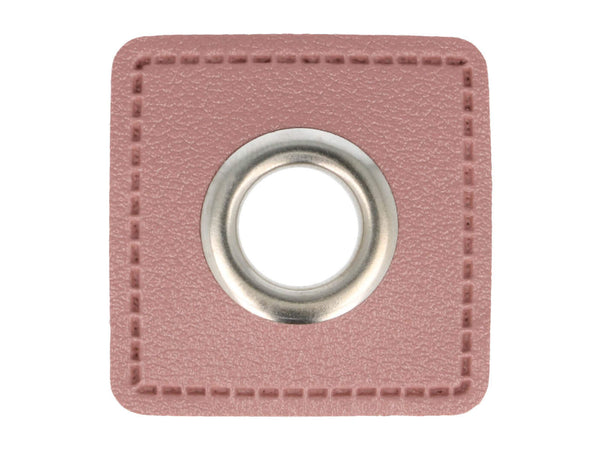 Ösen Patch Skai Quadrat für Kordeln altrosa-silber 8mm Lederimitat