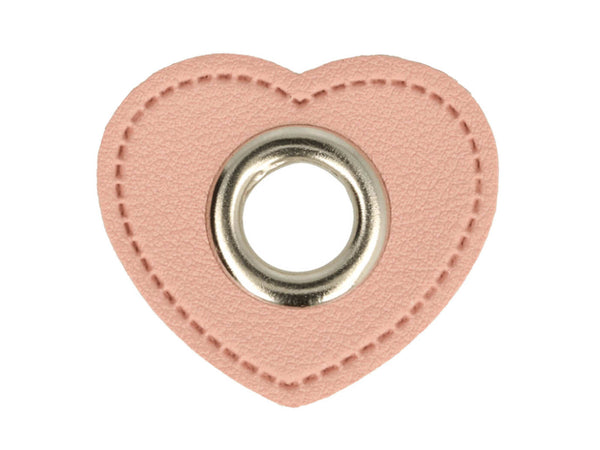 Ösen Patch Herz für Kordeln rosa-nickel 11mm Lederimitat