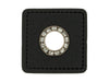 Ösen Patch Quadrat mit Glitzersteinen für Kordeln schwarz-altsilber 8mm Lederimitat