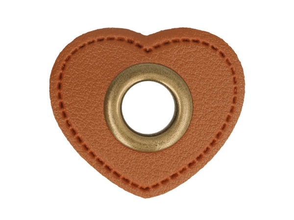 Ösen Patch Herz für Kordeln braun-bronze 11mm Lederimitat