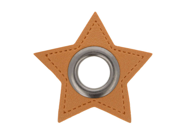 Ösen Patch Stern für Kordeln camel-altsilber 11mm Lederimitat
