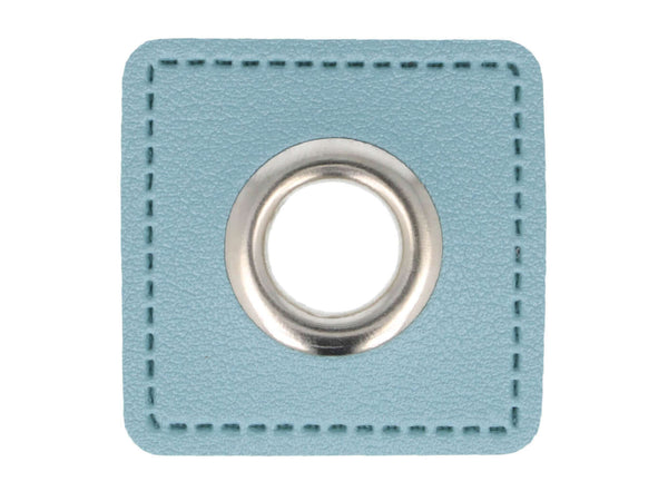 Ösen Patch Skai Quadrat für Kordeln rauchblau-silber 8mm Lederimitat