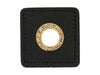 Ösen Patch Quadrat mit Glitzersteinen für Kordeln schwarz-gold 11mm Lederimitat