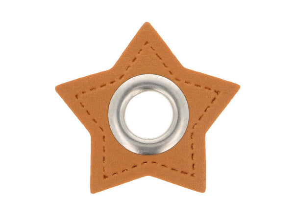 Ösen Patch Stern für Kordeln camel-nickel 11mm Lederimitat