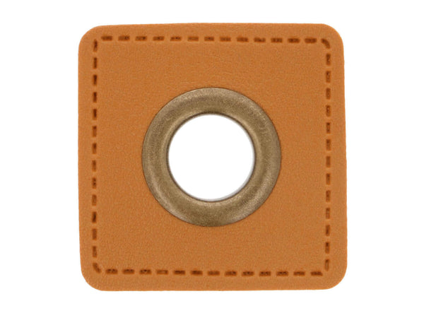Ösen Patch Quadrat für Kordeln camel-bronze 8mm Lederimitat