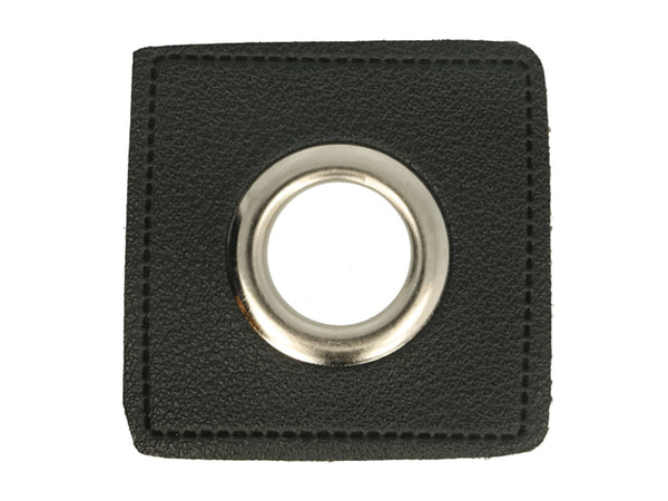 Ösen Patch Quadrat für Kordeln schwarz-nickel 14mm Lederimitat