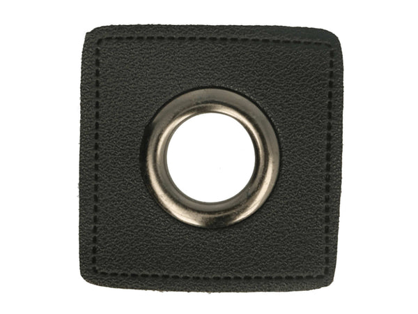 Ösen Patch Quadrat für Kordeln schwarz-altsilber 14mm Lederimitat