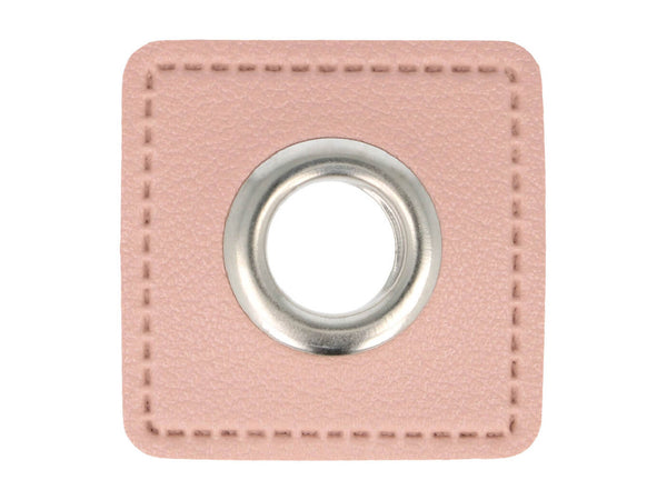 Ösen Patch Skai Quadrat für Kordeln hellrosa-silber 11mm Lederimitat