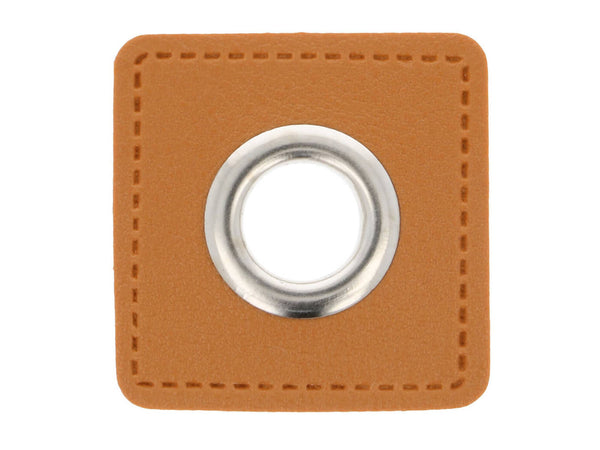 Ösen Patch Quadrat für Kordeln camel-nickel 8mm Lederimitat