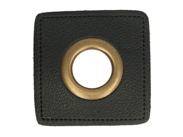 Ösen Patch Quadrat für Kordeln schwarz-bronze 14mm Lederimitat