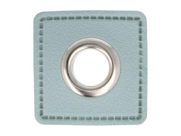Ösen Patch Skai Quadrat für Kordeln meergrün-silber 11mm Lederimitat