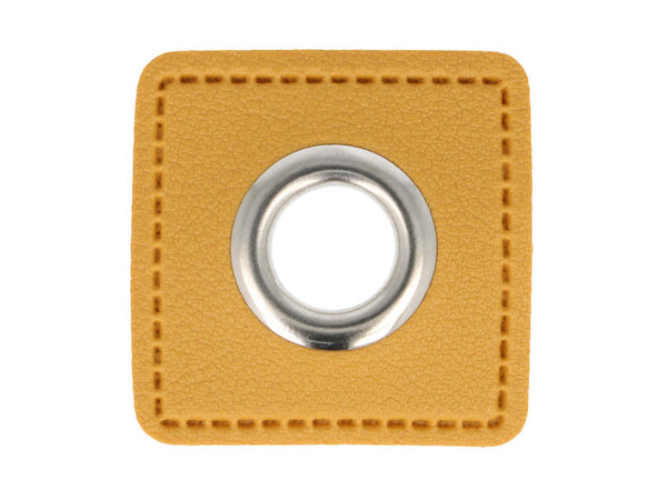 Ösen Patch Skai Quadrat für Kordeln goldgelb-silber 11mm Lederimitat