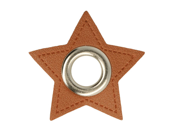 Ösen Patch Stern für Kordeln braun-nickel 11mm Lederimitat