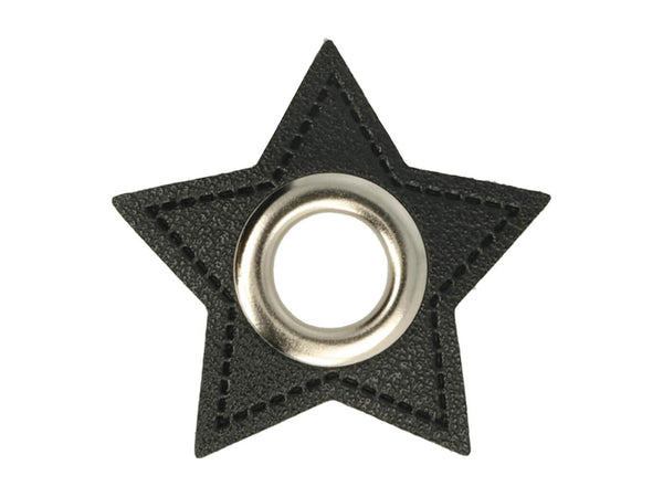 Ösen Patch Stern für Kordeln schwarz-nickel 8mm Lederimitat