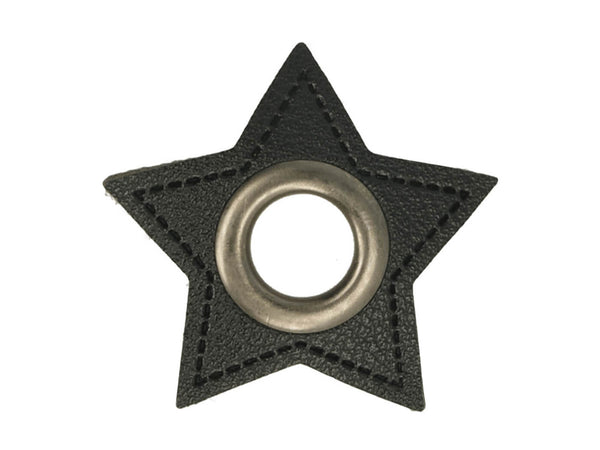 Ösen Patch Stern für Kordeln schwarz-altsilber 11mm Lederimitat