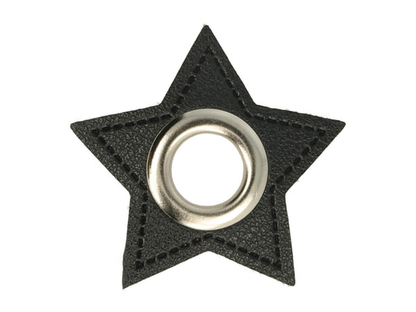 Ösen Patch Stern für Kordeln schwarz-nickel 11mm Lederimitat
