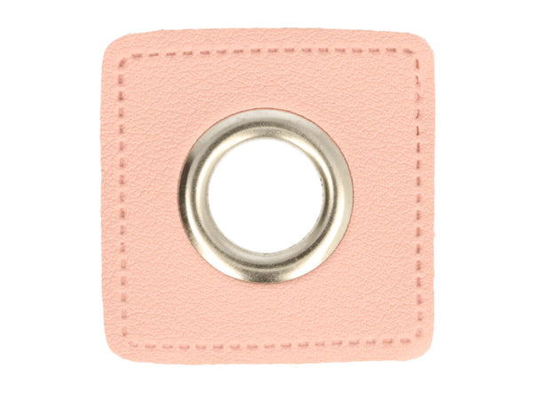 Ösen Patch Quadrat für Kordeln rosa-nickel 11mm Lederimitat