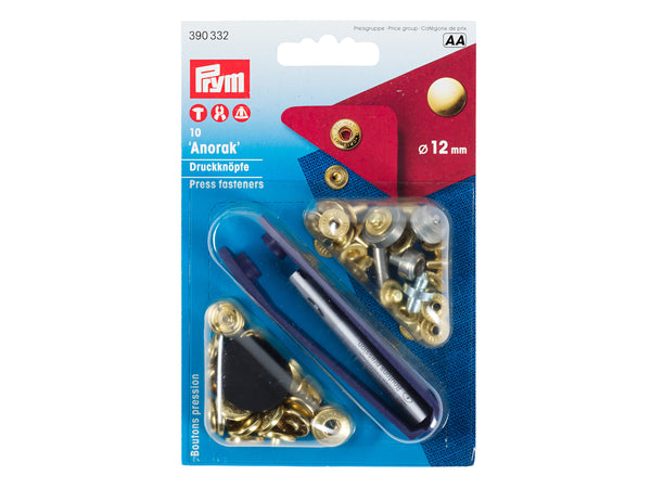 Prym 390332 Nähfrei Druckknöpfe Anorak gold 12mm - 10 Stück