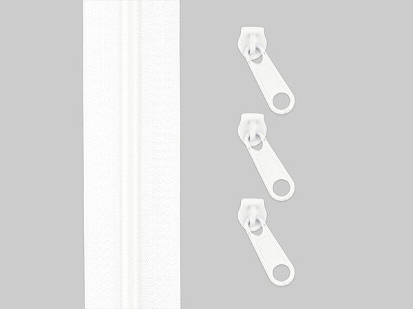 1m Endlos Spiralreißverschluss 5mm + 3 Zipper - 101 - weiß