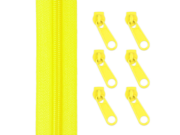 2m Endlos Spiralreißverschluss 5mm + 6 Zipper - 110 - gelb