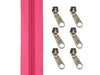 2m Endlos Spiralreißverschluss 5mm - 146 - pink + 6 Zipper - 031 - silber