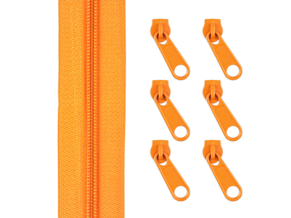 2m Endlos Spiralreißverschluss 5mm + 6 Zipper - 158 - orange
