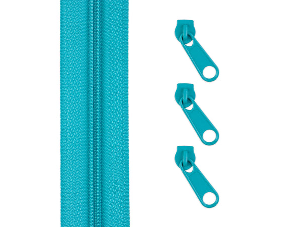 1m Endlos Spiralreißverschluss 5mm + 3 Zipper - 207 - türkisblau