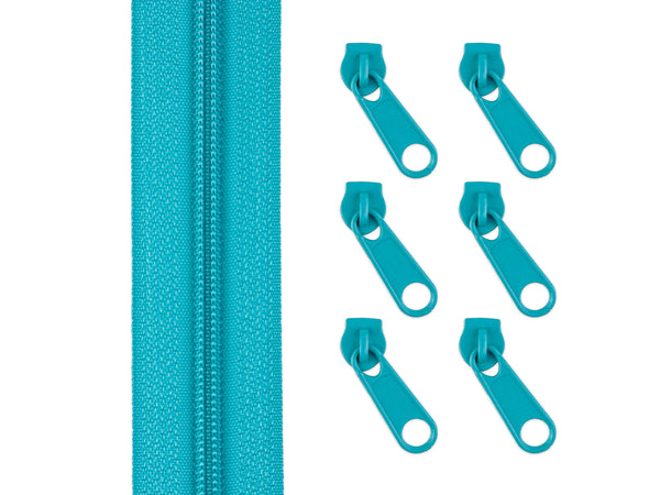 2m Endlos Spiralreißverschluss 5mm + 6 Zipper - 207 - türkisblau