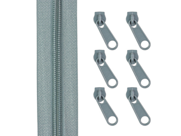 2m Endlos Spiralreißverschluss 5mm + 6 Zipper - 316 - grau