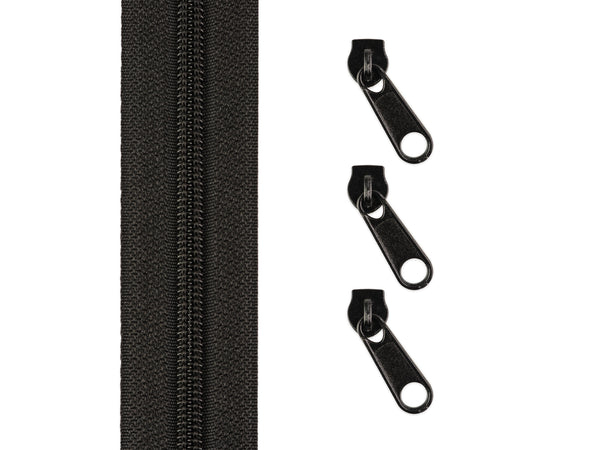 1m Endlos Spiralreißverschluss 5mm + 3 Zipper - 332 - schwarz