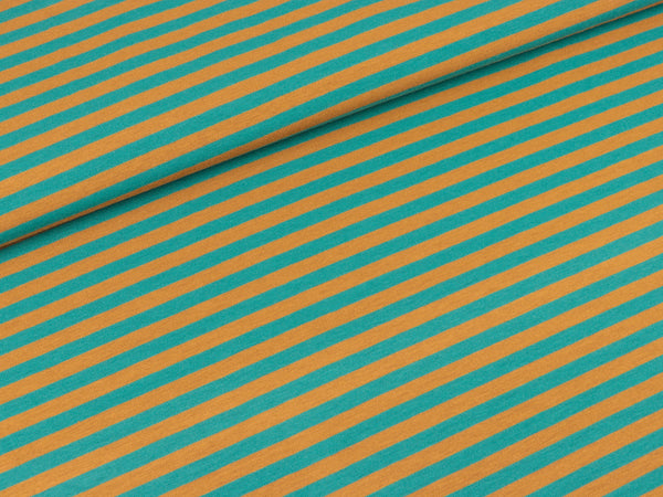 Baumwolljersey Gitta  Streifen petrol-braun