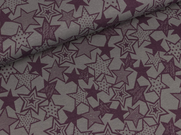 Baumwolljersey Vicente Sterne grau-violett