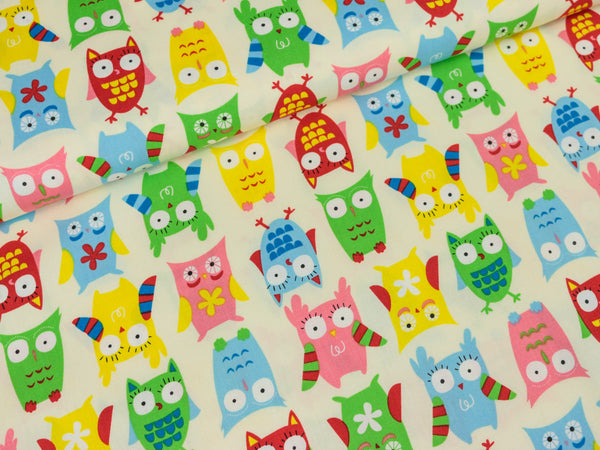 Baumwollstoff Eulen auf creme