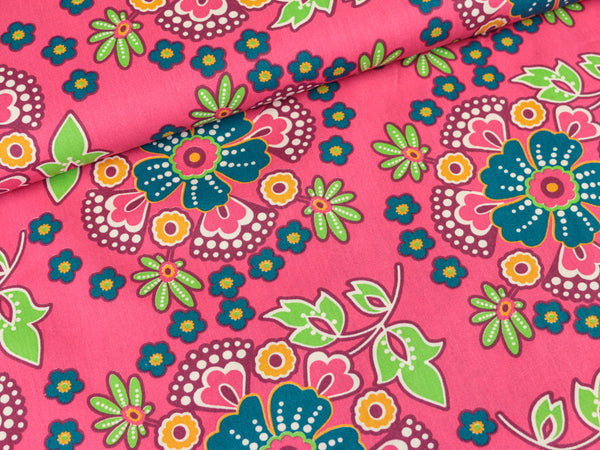 Baumwollstoff Elia Blumen auf pink