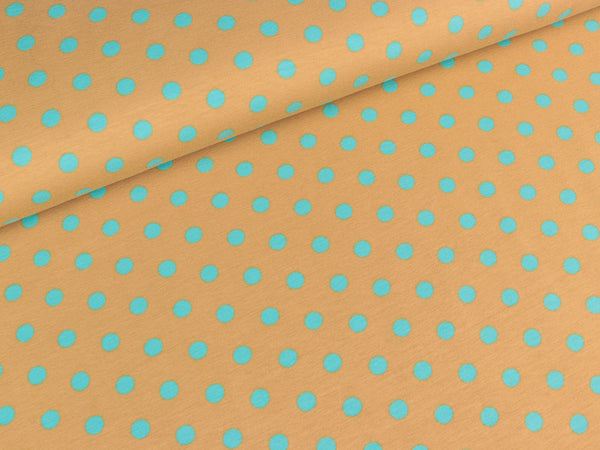 Baumwolljersey Punkte türkis auf Sand